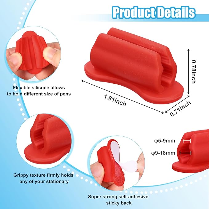 BOBOKA 20 Pack Upgraded Pencil Holder, Adhesive Pen Holder for Desk, Silicone Pencil Holder & Marker Holder for Clipboard Wall Classroom School Office Desk Accessories, Teacher Supplies