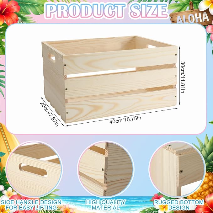 Huwena 2 Pack DIY Bikini Box Kit- DIY Painting Bikini Bin, 16 * 12 * 8in Wooden Crates with Shells, Paint for Crafts Assembly Summer Pool Basket for Hawaiian Tropical Beach Storage(2 Pack)