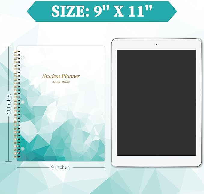 Student Planner 2026-2027 - School Planner 2026-2027 Monthly and Weekly, 26-27 Student Planners with Stickers & Tabs, Academic Planners, July 2026 - June 2027, 9" x 11" - Green