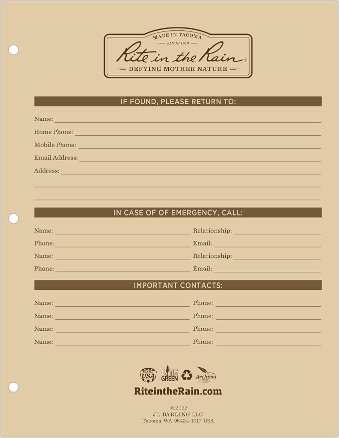 Rite in The Rain Weatherproof Complete Field Planner Kit, 8.5" x 11" Tan Sheets, Multicam Cover (No. 9255M-MX)