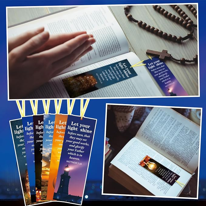 Dispowreath 60 Pcs Let Your Light Shine Religious Christian Bookmarks Church Bookmarks Gift for Teens Men Women Church Home Party Favors