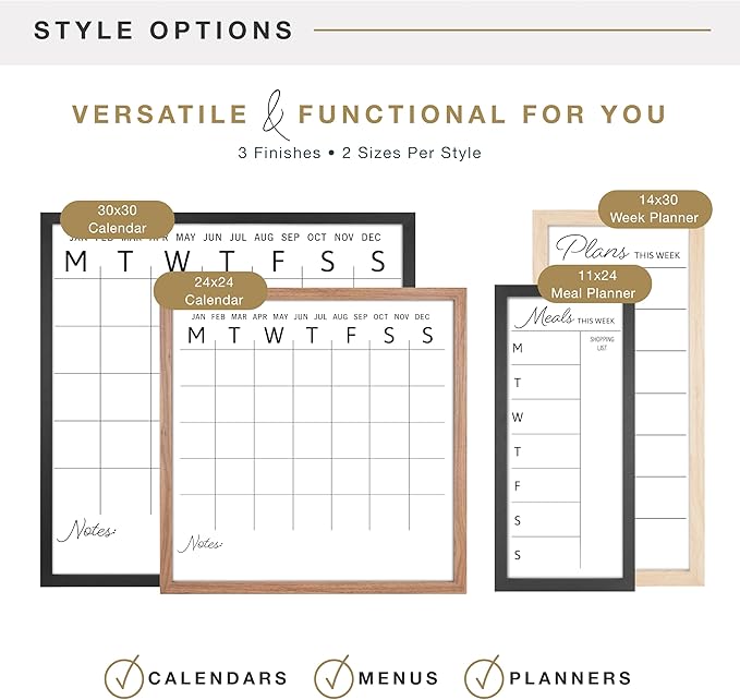 MCS Dry Erase Calander 30x30 Walnut Framed Monthly Calendar for The Wall, Stay Organized with Family Planner for Appointments, Sports, Events & More