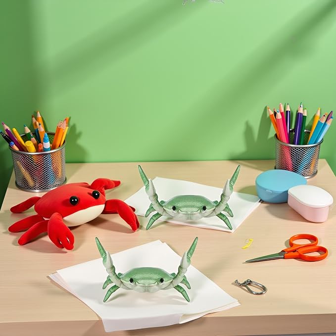 2Pcs Creative Crab Pen Holder Weightlifting Crabs Pen Stand Storage Rack, Office Desktop Decoration, Pencil Holders Supplies Holders and Dispensers, Desk Accessories and Workspace Organizers (Green)