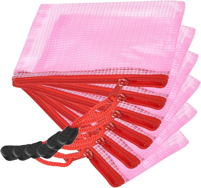 YOKIVE 6 Pack Mesh Zipper Bags, B8 Mesh File Pockets | Plastic Document Pouch, Great for Office Appliances Travel Storage(Red)