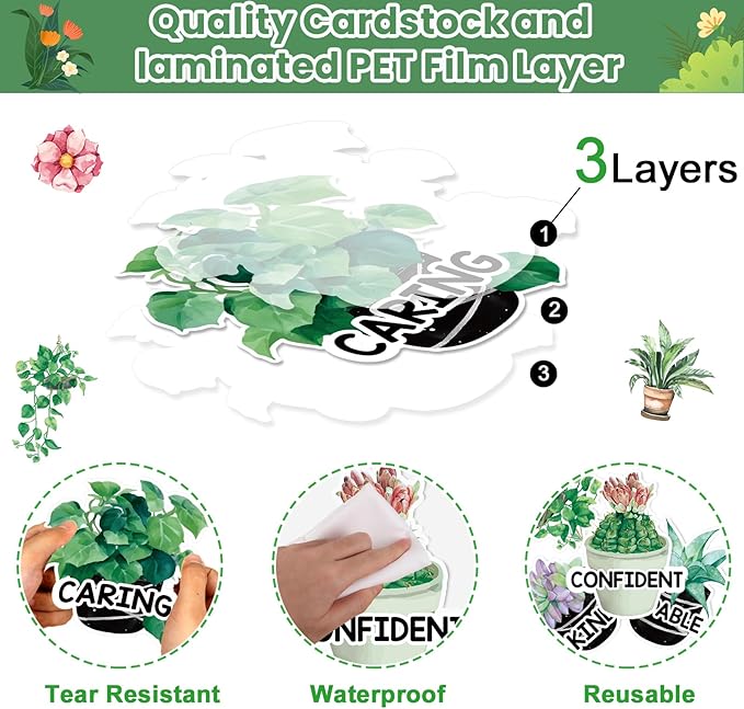 gisgfim Greenery Affirmation Station Bulletin Board Classroom Decorations Set Let’s Grow Plant Potted Paper Cutout for Motivational Plant Teacher Back to School Wall Door Chalkboard Decor