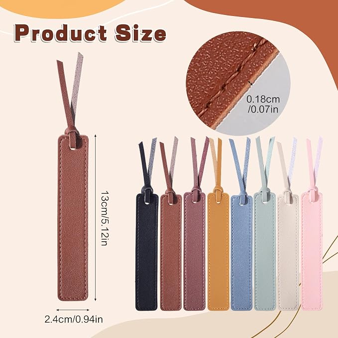 8Pcs Leather Bookmark, Classic Stitched Book Mark with Leather Rope Father's Day Gifts for Reading Men Teacher Women School Students