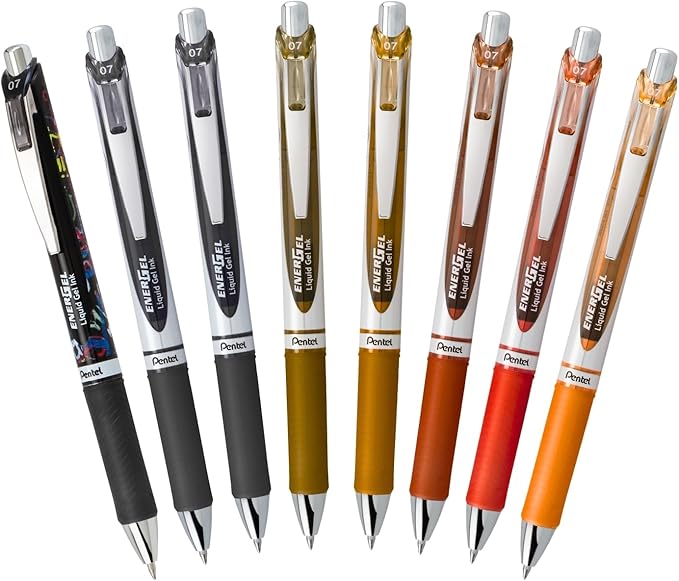 Pentel EnerGel RTX Retractable Liquid Gel Pen, Change Expressions Pack, 0.7mm, Metal Tip, Medium Line, Assorted Ink, Pack of 8 Pens (BL77XCHABP8M)