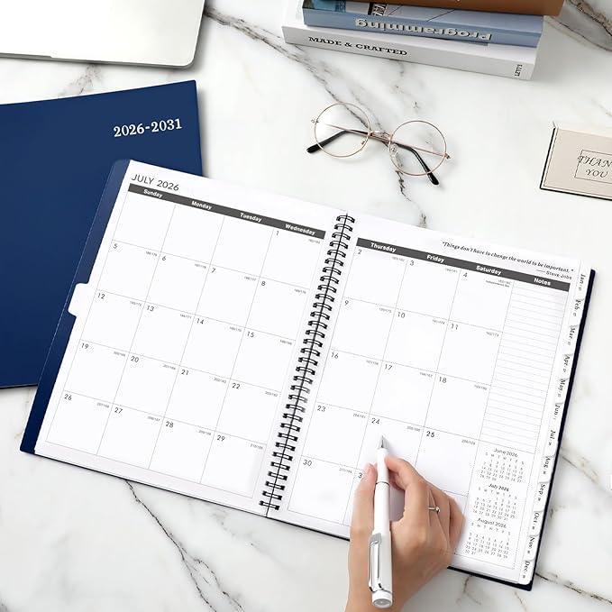 2026-2031 Monthly Planner/Monthly Calendar - 5 Year Monthly Planner from Jul.2026 - Jun.2031, 60 Month Planners, 9" x 11", Monthly Calendar 2026-2031 with Tabs + Double-Side Pocket + Durable Polypropylene Cover - Navy Blue