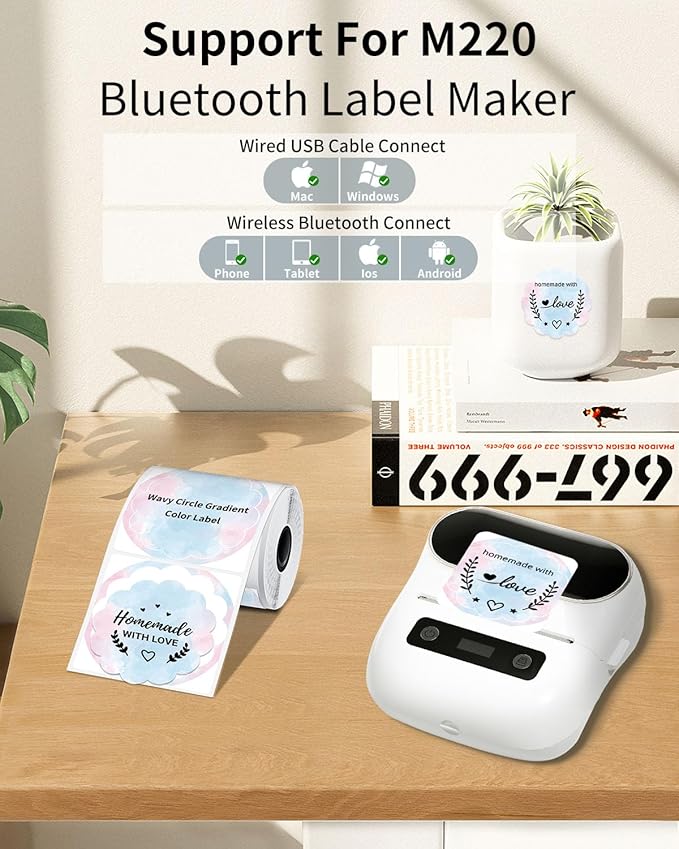Phomemo Wavy Circle Thermal Label, Gradient Rainbow Blue Sticker Label for M110/M100/M220/M250/M108 Label Makers, 1.96" x 1.96" (50x50 mm), for Barcode/Address/Mailing/Logo/Business/Home