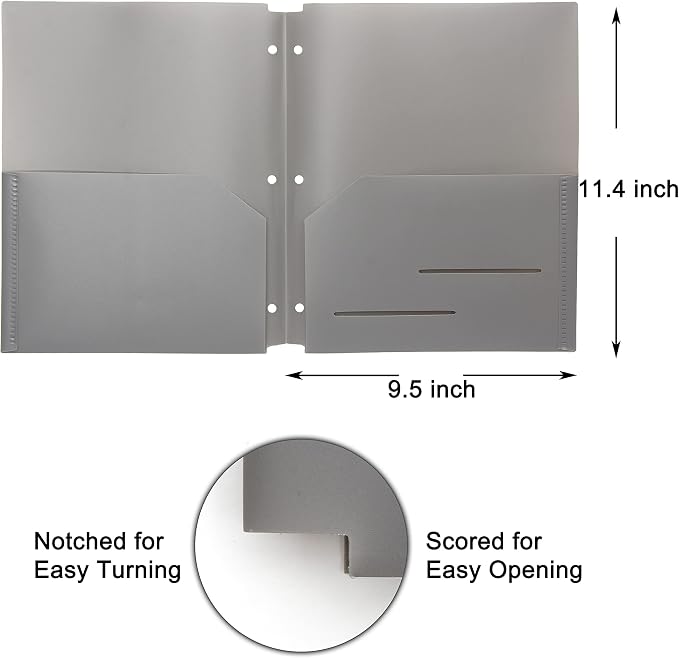 Youngever 12 Pack Heavy Duty Plastic Two Pocket Folders, Binder Dividers with Pocket, 3 Hole Punch Folder with Notches, Binder Folders