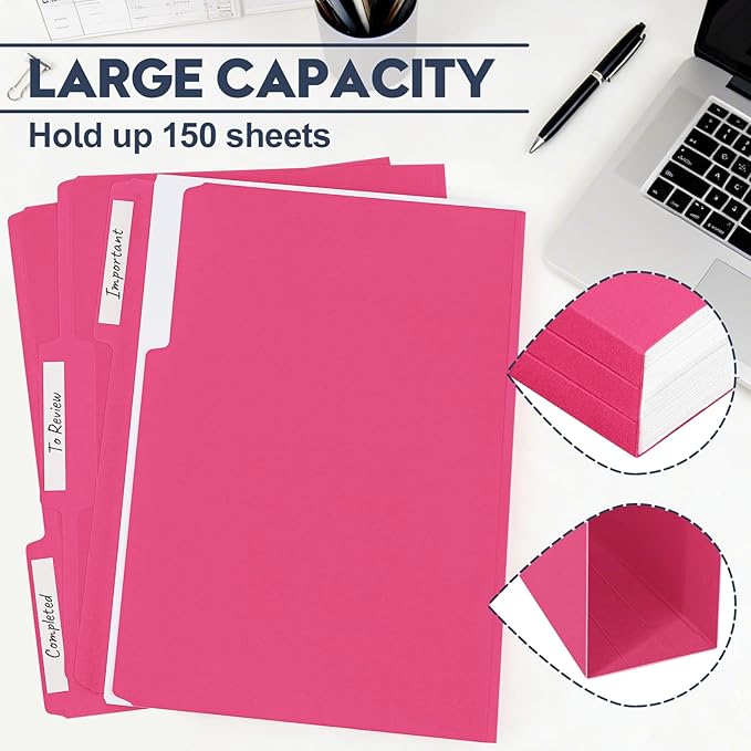 File Folders,Colored File Folders Letter Size,8.5" x 11",150 Pack 1/3 Cut Tab Durable Paper Bulk Folders with Blank Labels,File Folders for Office Business Home School Use,Bright Red