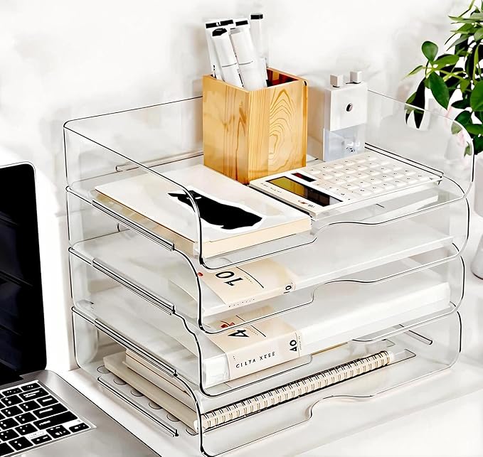 DCA Large Capacity Desk Organizer, 4 Tier Paper Organizer, File Organizer for Desk, Stackable Paper Tray for Office, Home and School
