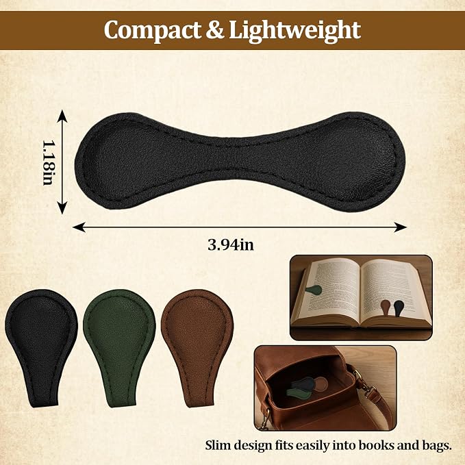 6 PCS Magnetic Bookmarks, Vintage Faux Leather Book Marks for Reading, Double-Sided Magnetic Bookmarks Book Accessories, Stylish Gifts for Book Lover Readers Men Women Teachers Students