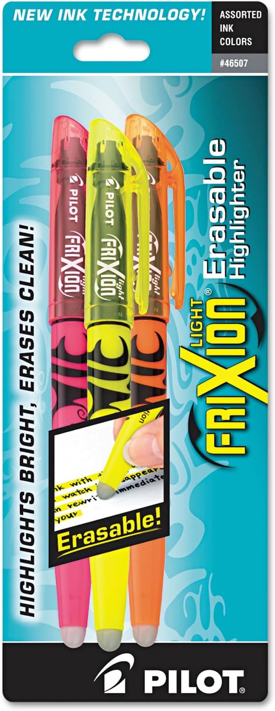 Pilot FriXion Light Pastel Erasable Highlighters, Chisel Tip, Pack of 3, Assorted Colors Aesthetic Highlighters - Ideal for School, Journaling, and Office Use