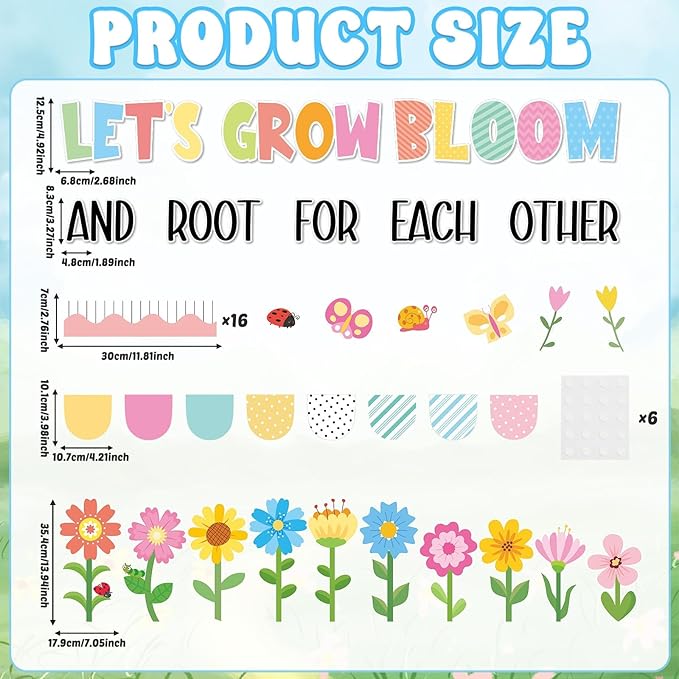 ZOIIWA Summer Bulletin Board Decorations Spring Bloom Flower Classroom Bulletin Board Borders Colorful Floral Butterfly Cutouts for Back to School Birthday Party Supplies School Home Office Wall Decor