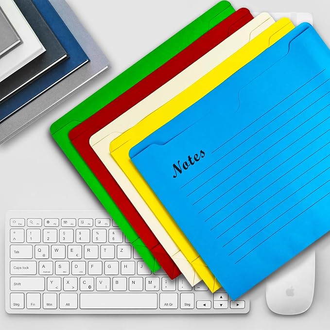 Binditek 25 Pack Notes File Jacket, 2 Inch Expansion Pockets, Letter Size Manila File Folder, 5 Assorted Colors (Yellow, Orange, Green, red, and Blue), School Office Supplies