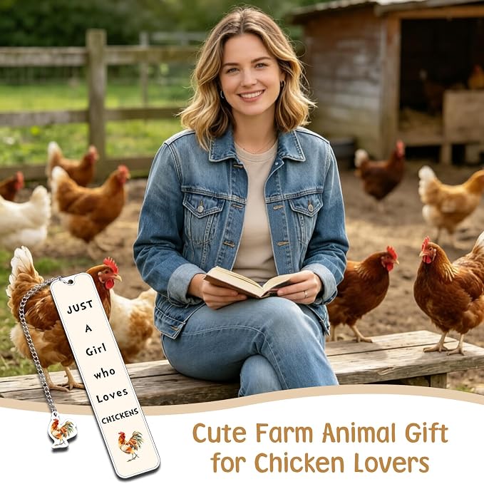 Funny Book Marks for Reading Women Chicken Lover Bookmark for Women Girls Farm Animal Lover Gift Reading Accessory Birthday Christmas Gift Gag Gifts Basket Stuffers Just a Girl Who Loves Chickens