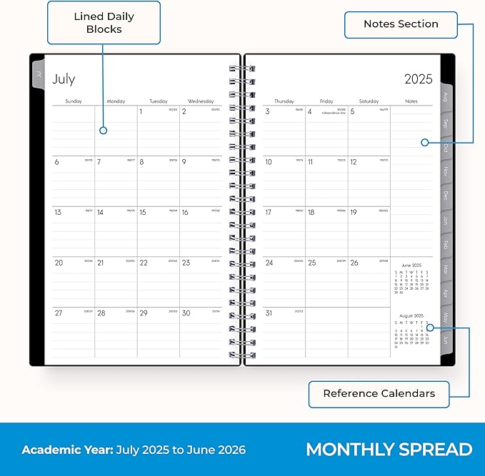 Blue Sky 2025-2026 Weekly and Monthly Academic Year Planner Calendar, July 2025 - June 2026, 5" x 8", Flexible Cover, Wirebound, Laminated Tabs, Enterprise
