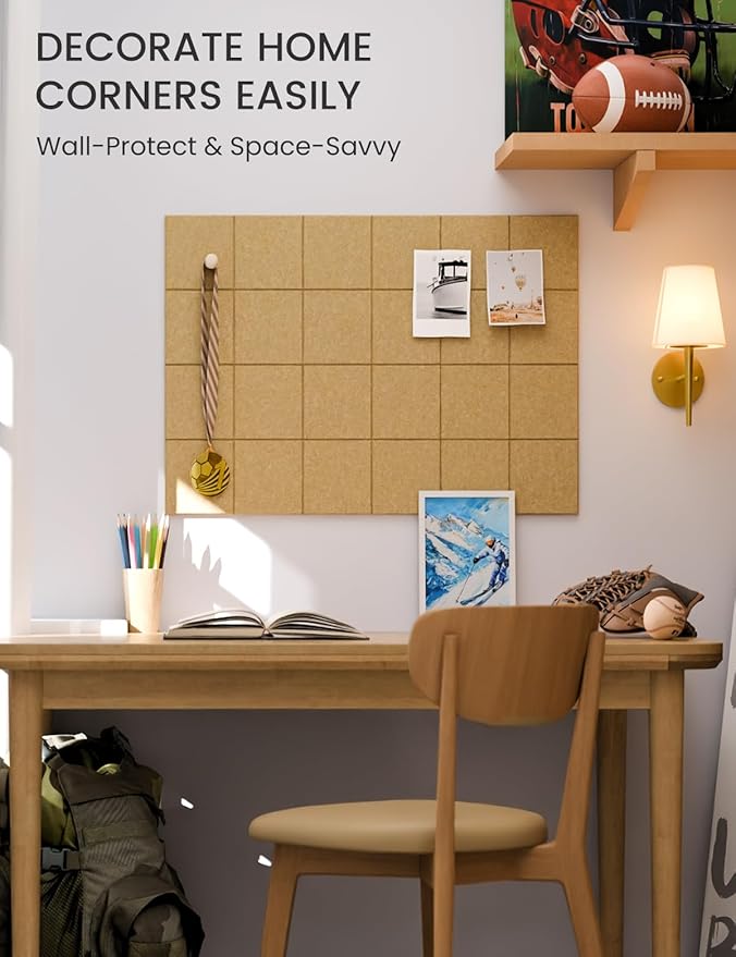 Fluxynara Felt Bulletin Board Tiles -28"x18" Cork Board Alternative for Office Decor, Push Pin Board Wall Organizer 6-Pack - Longan Tan