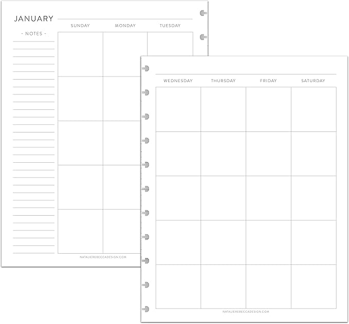 BetterNote Monthly Undated Calendar Refill for Discbound Notebooks, Fits Levenger Circa, Happy Planner, Staples Arc, TUL, InkWell Press, IWP, MAMBI (11-Disc, 8.5"x11", Classic)