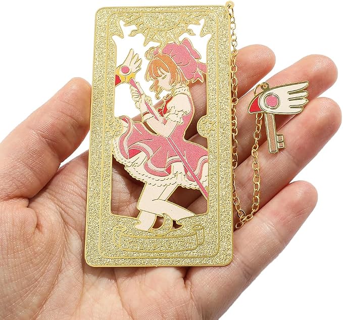 Card Captor Anime Metal Book Mark- Pink Sakura Hollow Out Metal Bookmarks Gift for Girl Book Lovers Anime Fans Collection Christmas Valentine Ideal Marker for Reading Stationery (Summoned Form)