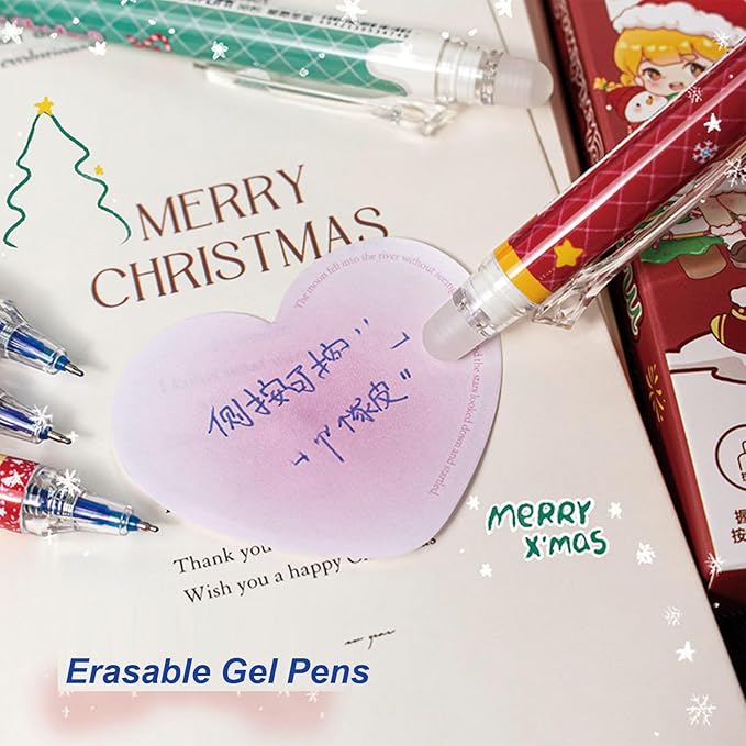 MOZXIRZ 6 Pcs Cute Christmas Erasable Pens Retractable Erasable Gel Ink Pen Cartoon Xmad Pens 0.5mm Blue Ink Pen Writing Pen Office School Pens Women Girls Boys (Blue Ink-Christmas)
