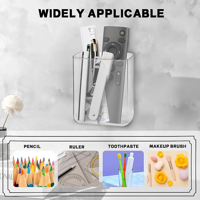 LELE LIFE 3Pcs Remote Control Holder Wall Mount, Adhesive Clear Acrylic Remote Holder Pen Pencil Dry Erase Marker Makeup Brush Holder Organizer for Office Home Storage, Small