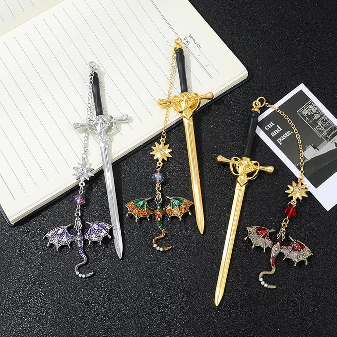Vintage Sword Dragon Metal Bookmark,Fourth Wing Bookmarks for Men Women, Fantasy Reading Accessories Gifts for Book Lovers(Sword Dragon B)