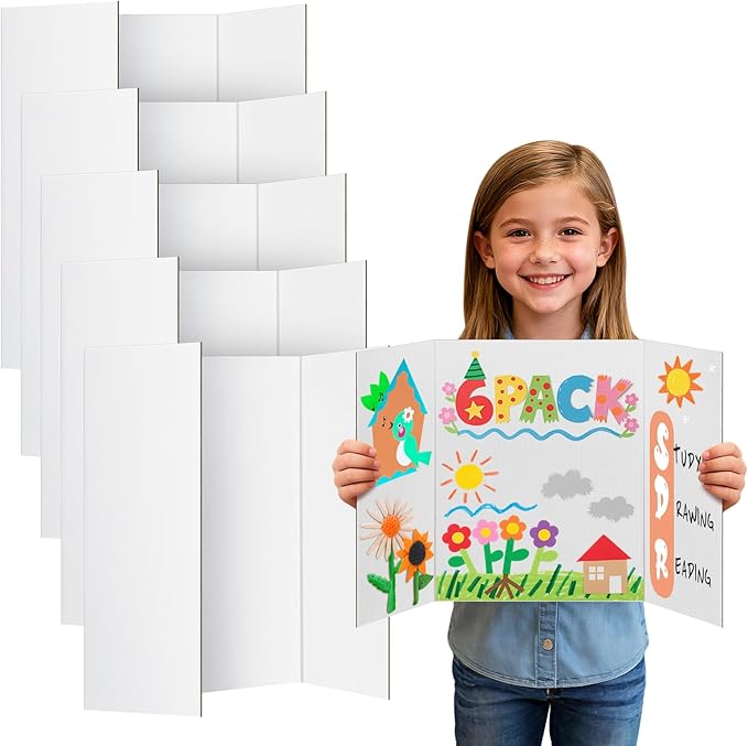 Small Trifold Poster Board 21" x 14" - Premium Quality Thick White Presentation Boards for Science Fair School Project, Display Board for Classroom Business Supplies (6Pcs)