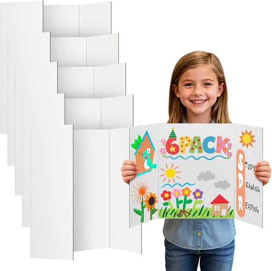 Cosweet 6 Pack Small Trifold Poster Board 21" x 14" - Premium Quality Thick White Presentation Boards for Science Fair School Project, Display Board for Classroom Business Supplies