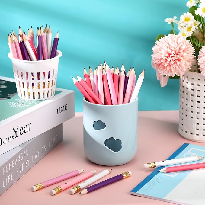 Nezyo 80 Pcs Mini Golf Pencils with Eraser 2 HB 4 Inch Half Pencils Hexagon Pre-sharpened Color Pen for Bridal Wedding Classroom School Office(Pink Dream Color,Heart Style)