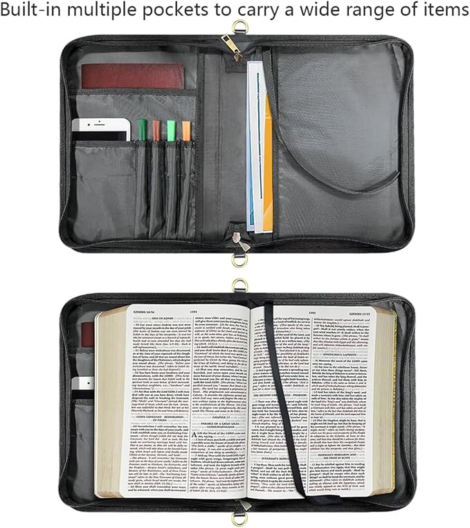 Medium Bible Bag for Girls, Green Bible Cover with Strap and Handle, Boho Crucifix Print PU Leather Book Protecto with Inner Pockets and Pen Loop, Biblia Study Supplies for Girls