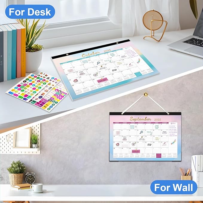 Gannyfer Desk Calendar 2026, Magnetic Calendar for Refrigerator, 18 Monthly Large Yearly Desktop/Wall Calendar 2026 with Stickers Plastic Cover Hanging String, 2026 Calendar for Office, Home or School, 17" x 12"