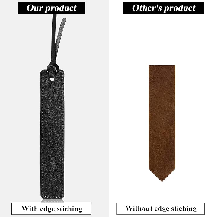 Zonon 10 Pieces Leather Bookmarks Handmade Genuine Leather Page Markers Personalized Bookmarks for Book Reading Bookworm Book Lovers Readers Writers Accessories(Black)