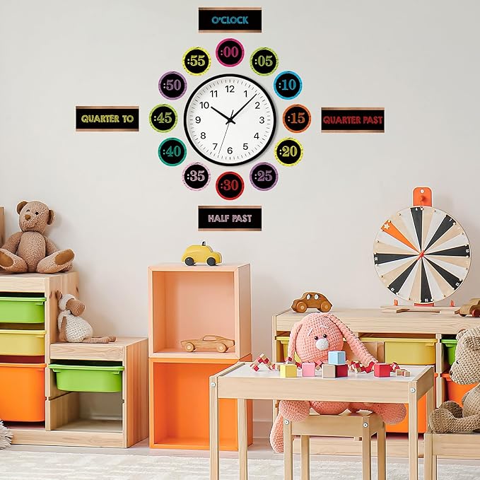 FYSUIMU 16 Pcs Telling Time Bulletin Board Decorations Back to School Colored Black Clock Numbers Labels Classroom Decor with Glue Points Teaching Clock for Kids First Day of School Teacher Supplies
