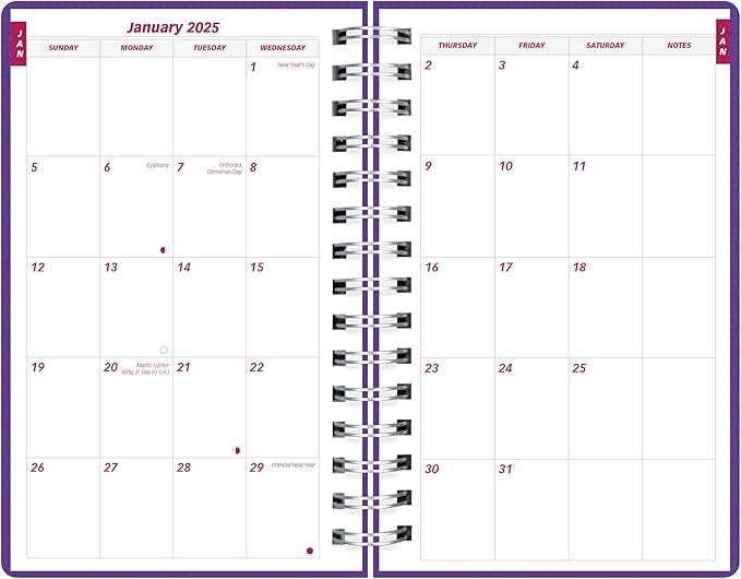 Brownline® 2025 DuraFlex Daily/Monthly Planner, Appointment Book, 12 Months, January to December, Twin-Wire Binding, 8" x 5", Purple (CB634V.PUR-25)