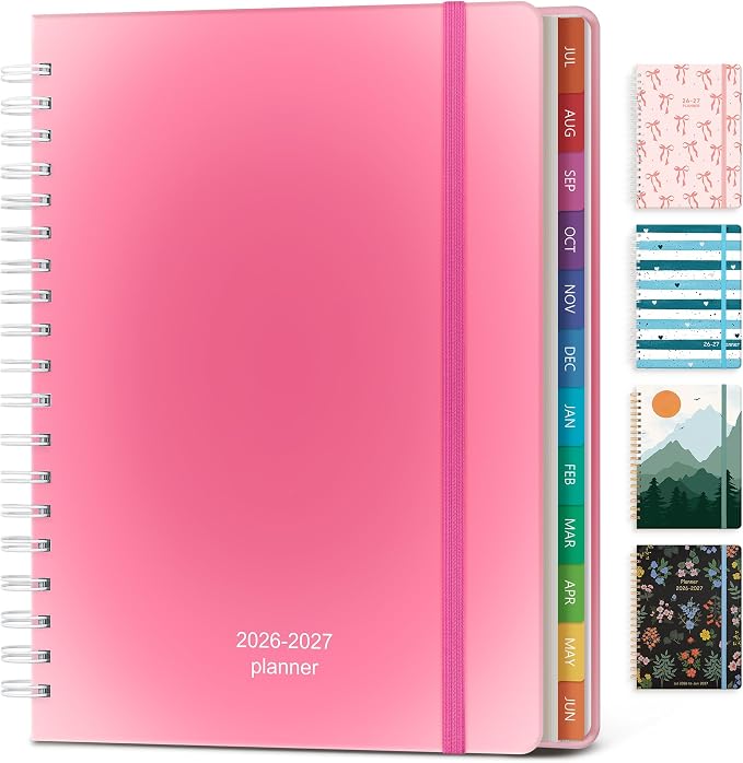 Planner 2026-2027 Monthly and Weekly Academic Planner July 2026 - June 2027, Hardcover Calendar 2026-2027 Agenda Daily Planner for Student Teacher School Office Supplies, 7.4" x 10.2", Pink Ombre