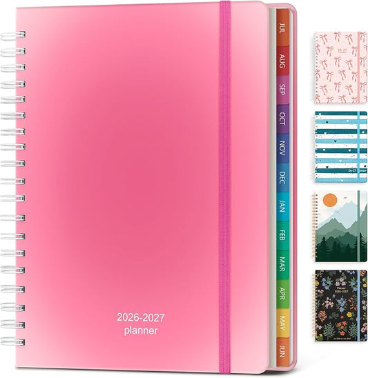 Planner 2026-2027 Monthly and Weekly Academic Planner July 2026 - June 2027, Hardcover Calendar 2026-2027 Agenda Daily Planner for Student Teacher School Office Supplies, 7.4" x 10.2", Pink Ombre