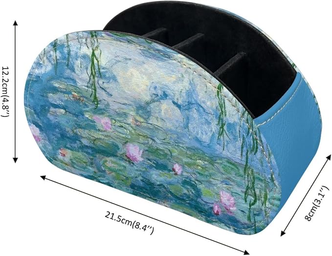Water Lilies Oil Painting Remote Control Holder with 5 Compartments, Office Desk Organizers Couch/TV Stand/Nightstand Accessory-Desktop Space Saver,Remote Control Caddy