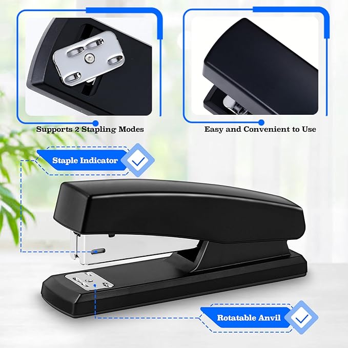 10 Pcs Staplers, Metal Desktop Staplers, Heavy Duty Office Stapler with 6000 Staples, 20 Sheet Capacity Standard Stapler for Home Desk Office(Black)