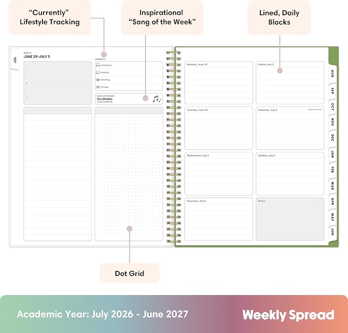 Blue Sky Gen Z 2026-2027 Weekly and Monthly Academic Year Planner Calendar, July 2026 - June 2027, 8.5" x 11", Flexible Interchangeable Cover, Wirebound, Laminated Tabs, Storage Pocket, Coreen