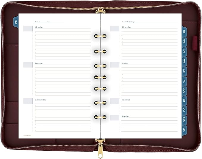 AT-A-GLANCE Faux Leather Undated Starter Set, 7-Ring, 5-1/2" x 8-1/2", Desk Size, Fashion, Merlot (DR1114-040)