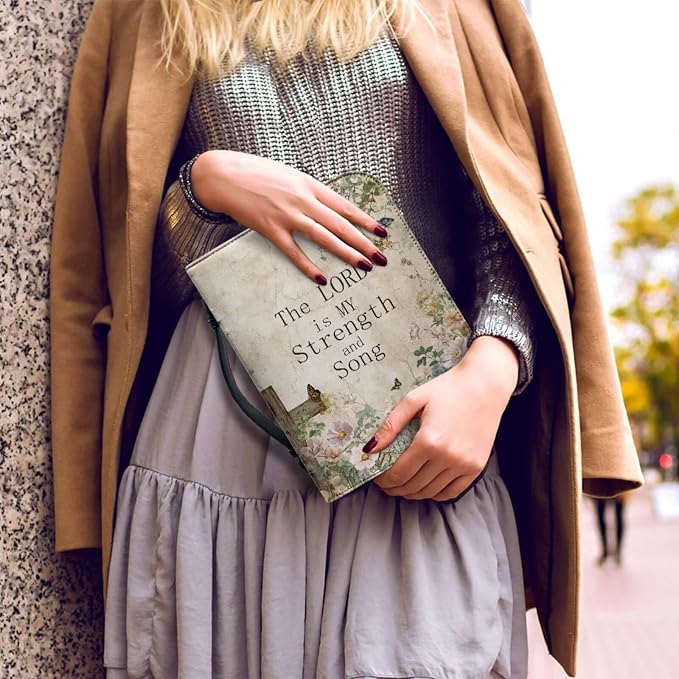Vintage Floral and Cross Bible Case with Bookmark Waterproof Bible Cover Case for Women Lightweight Bible Bag with Handle Pockets Church Book Bag Beige