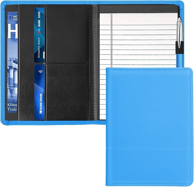 Lcjtop Classic Padfolio/Junior Portfolio Folder Case, A5 Business Organizer Binder for Men Women, 5 x 8 Writing Pad Included,Blue