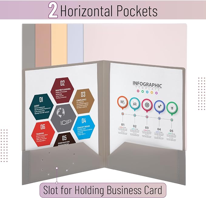 Mr. Pen- Plastic Folders with Pockets, 15 pcs, Aesthetic File Folder with Business Card Slot, 2-Pocket Folder, Back to School, Office, Filing Supplies