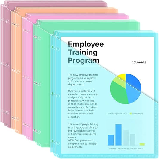 15 Pack 3 Hole Punch Colored Plastic Document Folders, Poly Translucent Slash File Jackets, US Letter/A4 Size 20C (2mm) Clear Pocket File Folders, Copy Safe Plastic Document Sleeves