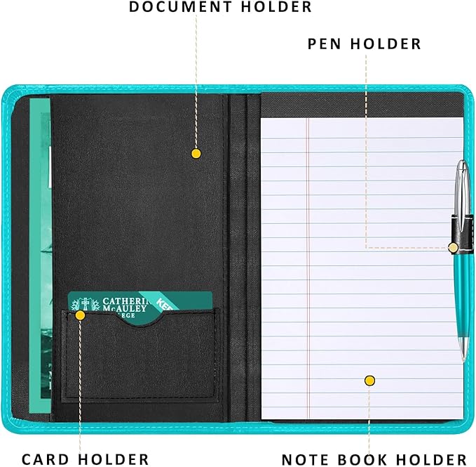 Padfolio Binder A5 Document Organizer with Refillable Lined Notepad, Junior Size Folder Portfolio for Men Women,Columbia Blue