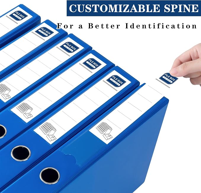 Storage File Boxes 6 Pack, Foldable File Boxes with Lid, 50mm Spine, Archives Cases with Magnetic Closure & Clip, Plastic Document File Folder Paper Storage Organizer, Blue