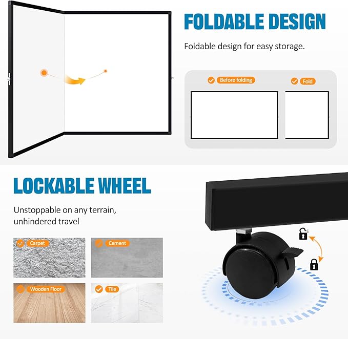 Large Rolling Whiteboard with Stand, 72" x 36" Double-Sided Mobile White Board Dry Erase, Giant Magnetic Dry Erase Board on Wheels for Office, Home & School,Black Frame