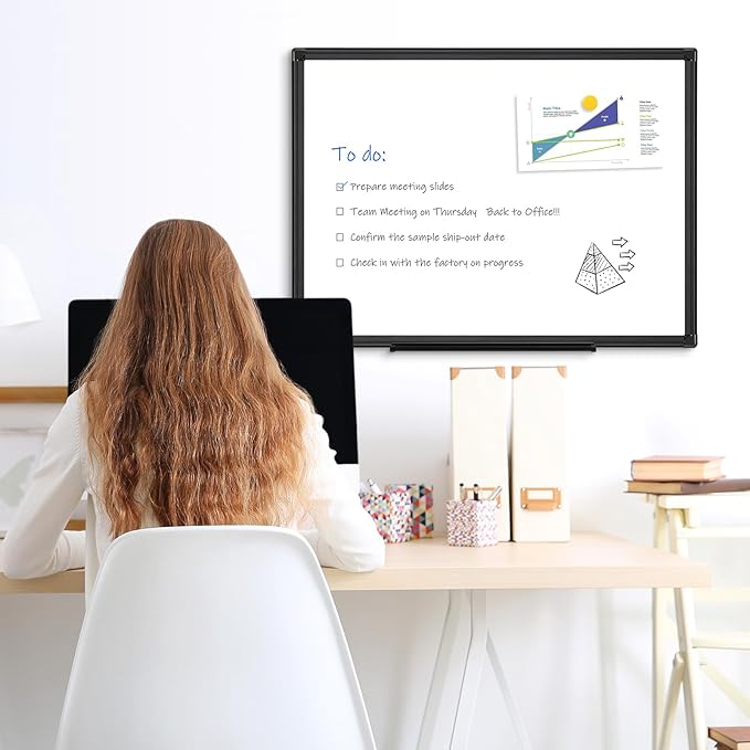 Double Sided Magnetic White Board, 24"x18" Dry Erase Whiteboard for Wall with Aluminum Frame Presentation Board for School, Office and Home